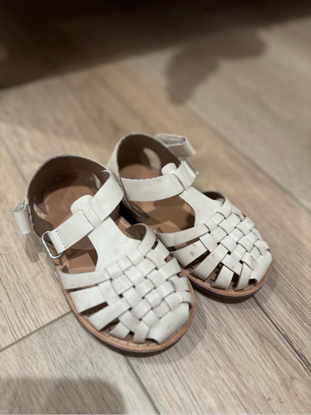 Zara Cream Woven Leather Kids Sandals